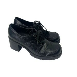 2 Lips Black Chunky Platform Oxford Lug Sole Block Heel Lace Up Shoes 8 Grunge